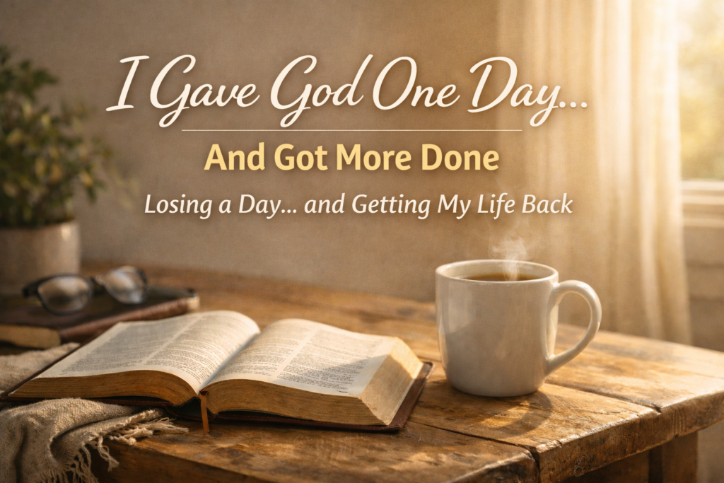 Open Bible and coffee on a wooden table in soft sunlight representing Sabbath rest and peaceful reflection