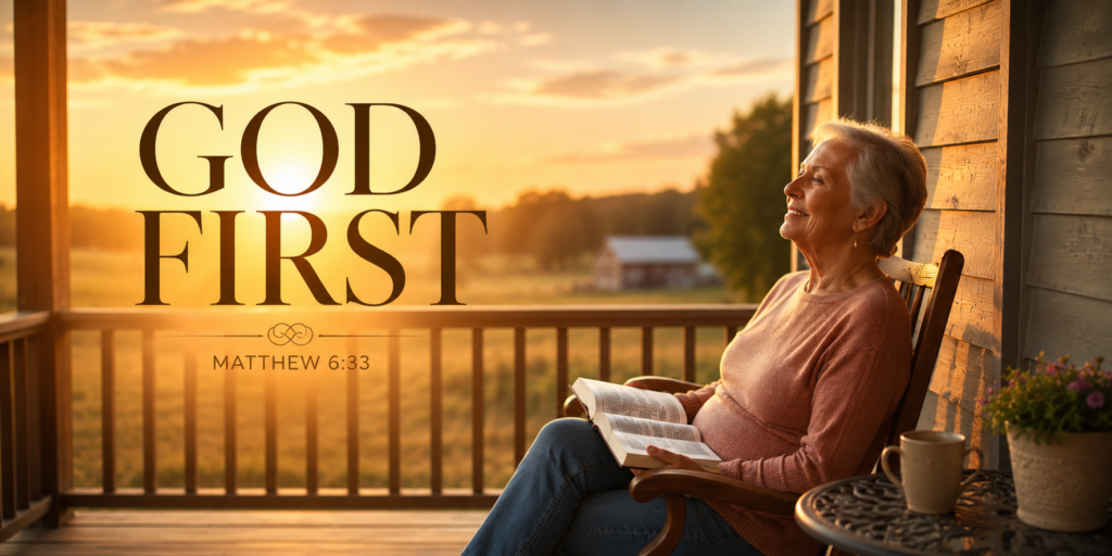 Christian woman with an open Bible enjoying a peaceful sunrise, representing God-centered priorities and biblical dating standards.